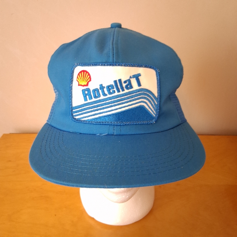 Damaged Vintage 1980s K-Brand Shell Rotella T Blue Trucker Hat Snapback Cap